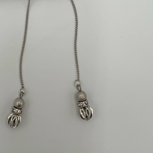 Double Silver Balls with CZ Accent Dangling Earrings - Picture 3 of 5